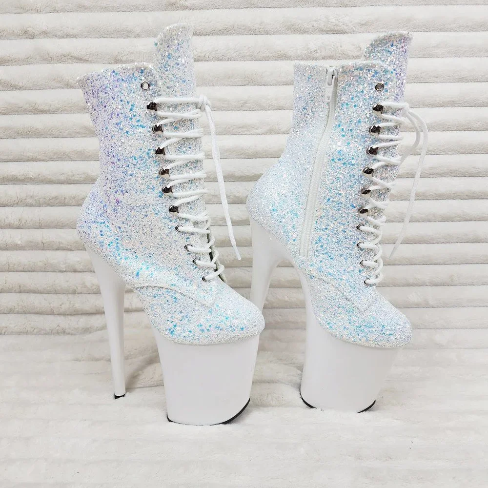 White Ice UV Glitter 8" Platform Heel Ankle Boots Flamingo - Picture 3 of 12